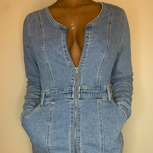 Tinseltown Zip Front Denim Dress - Picture 1 of 4